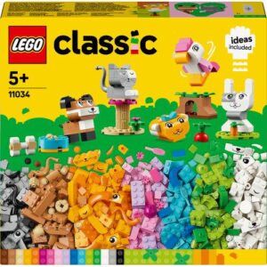 Set LEGO Classic 11034 Animais Criativos com figuras de cão, gato, pássaro e mais. Ideal para 5+ anos.