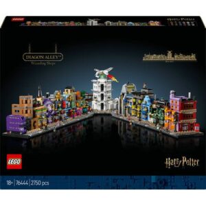 Set LEGO Harry Potter 76444 Lojas de Feitiçaria da Diagon. Modelo detalhado em microescala para exposição.