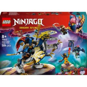Set LEGO NINJAGO 71843 Mech Piloto de Dragões do Rogue com minifiguras e dragão em combate.
