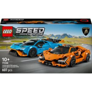 LEGO Speed Champions 77238 Lamborghini Revuelto e Huracán STO. Dois carros desportivos de corrida.