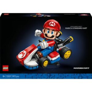 LEGO Super Mario Mario Kart: Mario e Kart Padrão. Figura Mario e kart azul. Set 72037.
